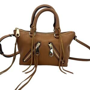 Rebecca Minkoff Micro Moto Satchel Crossbody Purse Bag Almond Brown Leather